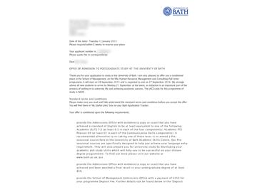 恭喜謝同學(xué)成功申請(qǐng)到巴斯大學(xué)人力資源管理和咨詢專業(yè)--優(yōu)越教育
