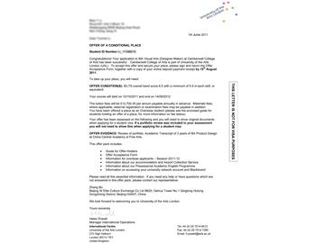 恭喜程同學成功申請到倫敦藝術大學產(chǎn)品設計專業(yè)