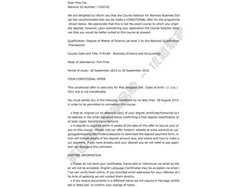 恭喜苗同學(xué)獲得華威大學(xué)會計金融碩士通知書