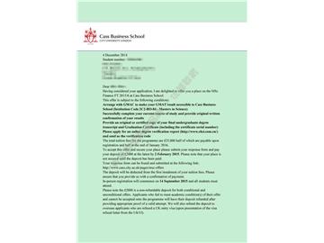 恭喜季同學(xué)獲得卡斯商學(xué)院銀行和國際管理碩士通知書