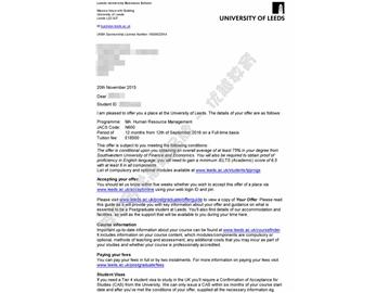恭喜顧同學獲得利茲大學人力資源管理專業(yè)碩士通知書