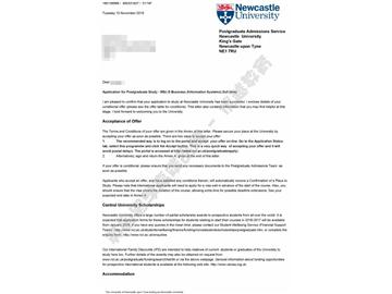 恭喜吳同學獲得紐卡斯爾大學電子商務信息系統(tǒng)專業(yè)碩士通知書