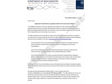 恭喜張同學獲得牛津大學生物化學專業(yè)碩士通知書