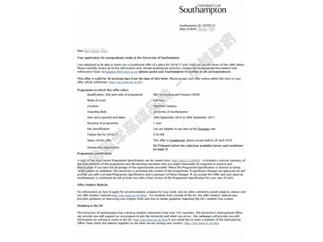 恭喜劉同學獲得南安普敦大學會計與金融專業(yè)碩士通知書