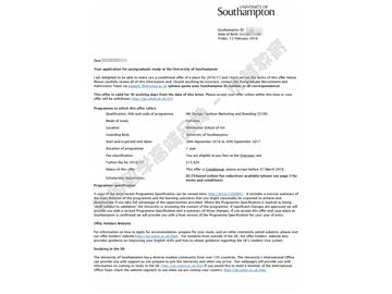恭喜張同學獲得南安普頓大學時尚營銷與品牌設計專業(yè)碩士通知書