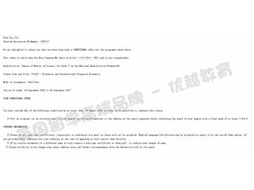 恭喜吳同學(xué)獲得華威大學(xué)經(jīng)濟(jì)與國(guó)際金融專業(yè)碩士通知書