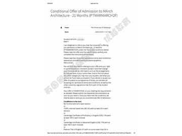  恭喜張同學獲得愛丁堡大學建筑專業(yè)碩士通知書