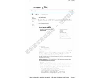 恭喜蘇同學獲得約克大學教育學專業(yè)碩士通知書