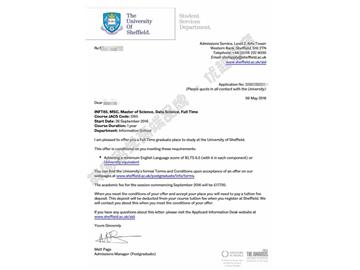 恭喜宋同學獲得謝菲爾德大學數據科學專業(yè)碩士通知書