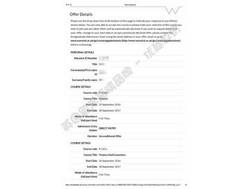 恭喜蔡同學(xué)獲得華威大學(xué)會計與金融專業(yè)碩士通知書