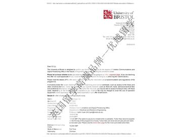 恭喜丁同學(xué)獲得布里斯托大學(xué)無(wú)線通信與信號(hào)處理專業(yè)碩士通知