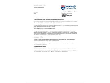  恭喜江同學獲得紐卡斯爾大學國際市場營銷專業(yè)碩士通知書