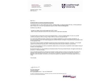 恭喜朱同學獲得拉夫堡大學金融與管理專業(yè)碩士通知書