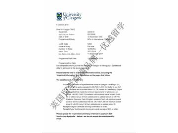 恭喜姜同學獲得格拉斯哥大學國際金融專業(yè)碩士通知書