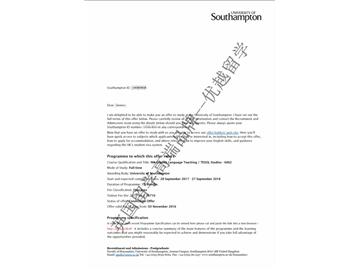 恭喜金同學(xué)獲得南安普頓大學(xué)對外英語教育專業(yè)碩士通知書