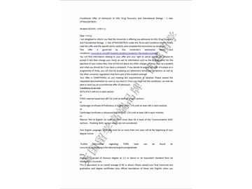恭喜朱同學(xué)獲得愛丁堡大學(xué)藥物研究與轉(zhuǎn)化生物學(xué)專業(yè)碩士通知書