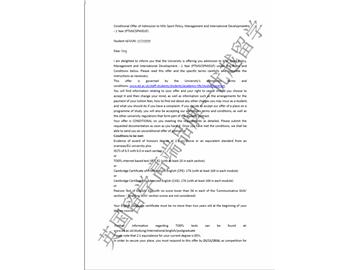 恭喜韓同學(xué)獲得愛丁堡大學(xué)運動政策、管理與國際發(fā)展專業(yè)碩士通知書