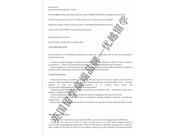恭喜秦同學(xué)獲得華威大學(xué)能源與動力工程專業(yè)碩士通知書