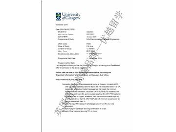 恭喜胡同學(xué)獲得格拉斯哥大學(xué)電子電氣工程專業(yè)碩士通知書