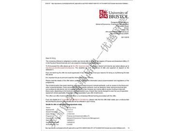 恭喜袁同學(xué)獲得布里斯托大學(xué)金融與投資專業(yè)碩士通知書