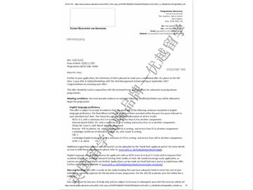 恭喜丁同學(xué)獲得約克大學(xué)國際市場營銷專業(yè)碩士通知書
