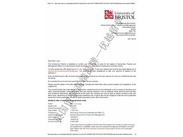 恭喜季同學(xué)獲得布里斯托大學(xué)會計、金融與管理專業(yè)碩士通知書