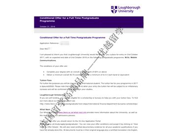 恭喜顧同學(xué)獲得拉夫堡大學(xué)移動通信專業(yè)碩士通知書