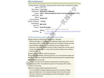 恭喜張同學(xué)獲得帝國理工學(xué)院高級材料科學(xué)與工程專業(yè)碩士通知書