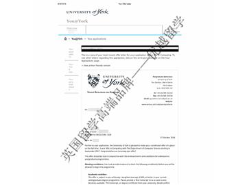 恭喜丁同學(xué)獲得約克大學(xué)計算機(jī)專業(yè)碩士通知書