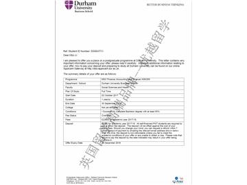 恭喜蔡同學(xué)獲得杜倫大學(xué)金融專業(yè)碩士通知書
