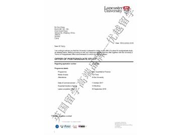 恭喜朱同學(xué)獲得蘭卡斯特大學(xué)計量金融專業(yè)碩士通知書