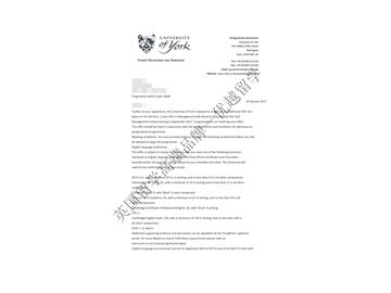 恭喜李同學(xué)獲得約克大學(xué)財務(wù)管理專業(yè)碩士通知書