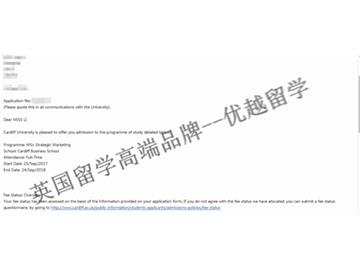 恭喜黃同學(xué)獲得卡迪夫大學(xué)戰(zhàn)略營銷專業(yè)碩士通知書