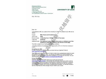 恭喜方同學(xué)獲得利茲大學(xué)金融與投資專業(yè)碩士通知書