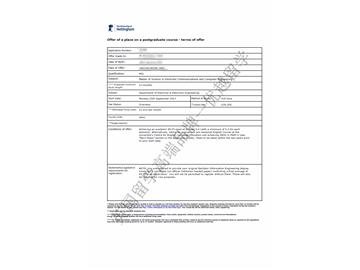 恭喜方同學(xué)獲得諾丁漢大學(xué)電子通訊與計算機工程專業(yè)碩士通知書