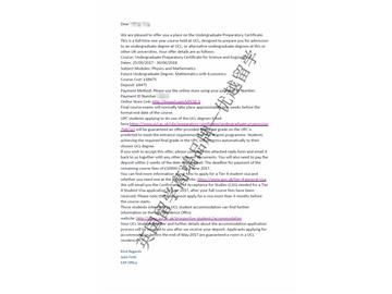 恭喜吳同學(xué)獲得倫敦大學(xué)學(xué)院理科方向UPCSE本科預(yù)科通知書