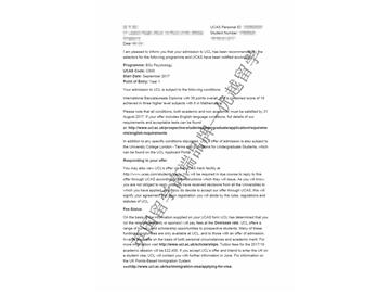 恭喜韓同學獲得倫敦大學學院心理學專業(yè)本科通知書
