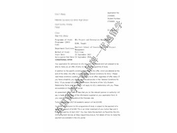 恭喜蘇同學獲得倫敦大學學院項目與企業(yè)管理專業(yè)碩士通知書