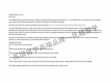 恭喜寧同學獲得愛丁堡大學生態(tài)經(jīng)濟學專業(yè)碩士通知書
