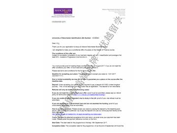 恭喜姚同學獲得曼徹斯特大學金融專業(yè)碩士通知書