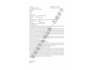 恭喜褚同學獲得倫敦大學學院光與照明專業(yè)碩士通知書