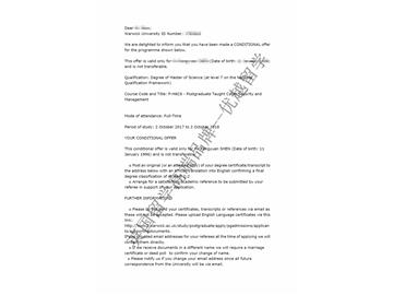 恭喜韓同學獲得華威大學網(wǎng)絡(luò)安全管理專業(yè)碩士通知書