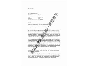 恭喜韓同學獲得曼徹斯特大學數(shù)學金融專業(yè)碩士通知書