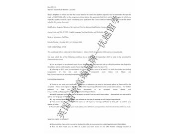 恭喜吳同學(xué)獲得華威大學(xué)對(duì)外英語(yǔ)教學(xué)專業(yè)碩士通知書