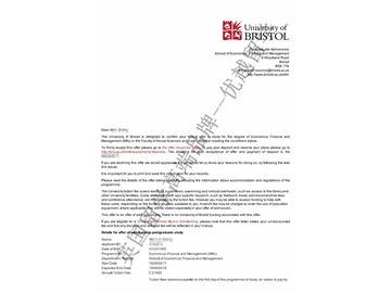 恭喜杜同學(xué)獲得布里斯托大學(xué)經(jīng)濟(jì)金融與管理專業(yè)碩士通知書