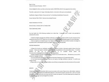 恭喜朱同學獲得華威大學會計與金融專業(yè)碩士通知書