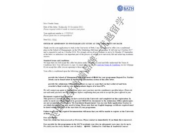 恭喜上海大學(xué)J同學(xué)獲得巴斯大學(xué)市場營銷專業(yè)碩士通知書