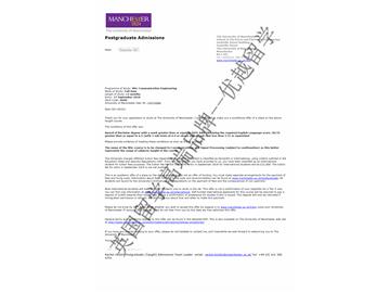 2018offer：恭喜韓同學(xué)獲得曼徹斯特大學(xué)通信工程專(zhuān)業(yè)碩士通知書(shū)