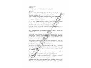 2018offer：恭喜于同學(xué)獲得曼徹斯特大學(xué)金融專(zhuān)業(yè)碩士通知書(shū)