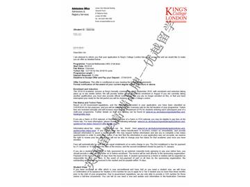 2018offer：恭喜韓同學(xué)獲得倫敦大學(xué)國(guó)王學(xué)院金融數(shù)學(xué)專業(yè)碩士通知書